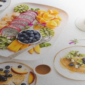 Obraz talerzy z owocami na stole (170x50 cm)