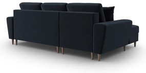 Ciemnoniebieski aksamitny rozkładany/ze schowkiem narożnik (lewostronny/z szezlongiem) Kyoto – Cosmopolitan Design