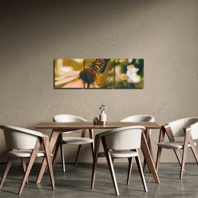 Obraz motyla na kwiatku (z zegarem) (90x30 cm)