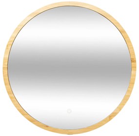 Lustro łazienkowe z oświetleniem LED, bambusowa rama, Ø 57 cm