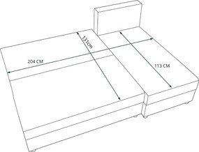 Rozkładana narożna sofa VALERIO SLIM 200x140 cm, jasnoszara/beżowa, uniwersalna + 2 poduszki GRATIS