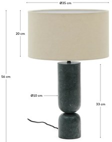 Ciemnozielona/beżowa marmurowa lampa stołowa z tekstylnym kloszem (wysokość 57 cm) Vex – Kave Home