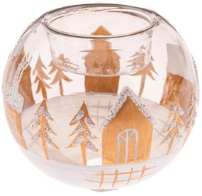 Szklany świecznik ze świątecznym motywem Snowy Land – Dakls