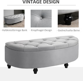 HOMCOM Ławka ze Schowkiem - Aksamitna Szara Skrzynia, Drewno Kauczukowe - Praktyczne Miejsce do Przechowywania