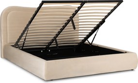 Łóżko Tapicerowane 160x200 cm HAGA ze Stelażem i Pojemnikiem Dwuosobowe Welurowe Kremowe