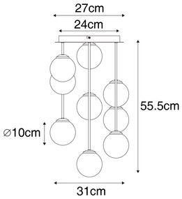 Nowoczesna lampa sufitowa złota z opalowym szkłem 9 lamp - Ateny Nowoczesny Oswietlenie wewnetrzne