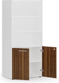 Szafa biurowa z drzwiami niskimi PRIMO WHITE, 800 x 500 x 1781 mm, biały/orzech