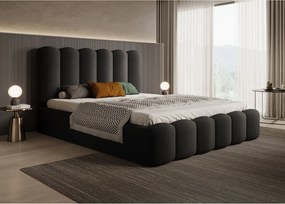 Łóżko tapicerowane MONA V DomoHome, elegancka rama ze zintegrowaną skrzynią, wysokiej jakości tkanina, 200x200 cm, Czarny