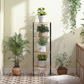 HOMCOM Regał stojący z bambusa i stali, 4 półki, 4-poziomowy regał na książki, 36,5 x 33 x 110 cm, naturalny | Aosom PL