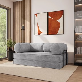Masseno Sofa piankowa ALVIO z funkcją spania, Kanapa z pianki do salonu, Bezmontażowa, Tkanina sztruksowa – Jasnoszary POSO 55