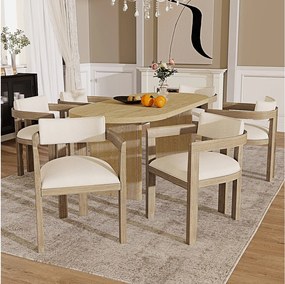 Zestaw 6 krzeseł do jadalni z litego drewna - 57,5 x 60,5 x 78,5 cm - styl nowoczesny - len - naturalny