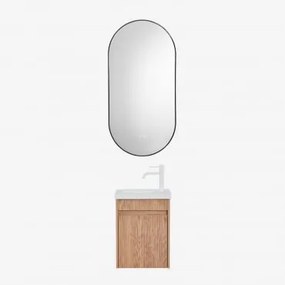 Zestaw Wiszących Mebli Łazienkowych Zintegrowany Z Umywalką Narek Popielaty Brąz & Owalna Osłona Led I - Sklum