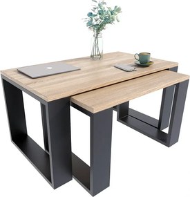 Komplet Stolików Czarny Kawowych Dąb Sonoma + Z0-L05