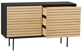 Czarna/naturalna niska komoda w dekorze dębu 140x84 cm Stripe – Woodman