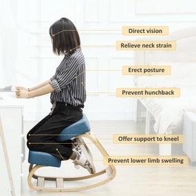 Vinsetto Krzesło klęcznik, ergonomiczny taboret do siedzenia, tapicerowany stołek dla zdrowej postawy, drewno brzozowe, wytrzymałość do 120 kg, niebieski | Aosom PL