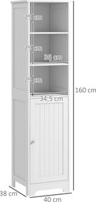 HOMCOM Szafka Łazienkowa, 40 cm x 38 cm x 160 cm, Biała