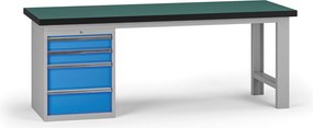 Stół warsztatowy G8, 2100 x 750 x 800 mm, 1x kontener, 4x szuflada, niebieski