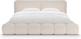 Beżowe tapicerowane łóżko dwuosobowe ze schowkiem ze stelażem 160x200 cm Solange – Micadoni