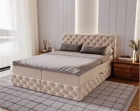 Emporius Royal łóżko z materacem 180x200 z pojemnikiem - łóżko kontynentalne 180x200 cm pikowane, chesterfield, glamour - tkanina aksamitna, beżowy (Royal Velvet 3)