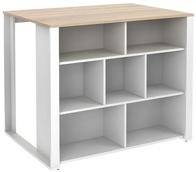 Wyspa kuchenna OPOLE z miejscem do przechowywania – 7 wnęk – kolor biały i dębowy