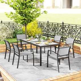 Outsunny 7-częściowy Zestaw Stołowy, 6 Krzeseł, 1 Stół, Składane, Łatwy w Czyszczeniu, Rama Stalowa, Meble Ogrodowe, Szary