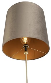 Lampa podłogowa regulowana złota/mosiądz klosz welurowy szarobrązowy 40cm - ParteWiejski/ Rustykalny / Vintage Oswietlenie wewnetrzne