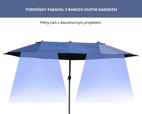 Outsunny Podwójny Parasol Ogrodowy Marketowy na Taras z Korbą Niebieski Owal 460 x 270 x 240 cm