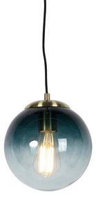 Lampa wisząca w stylu art deco mosiądz z oceanicznym niebieskim szkłem 20 cm - Pallon