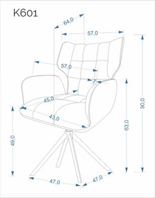 Obrotowe krzesło do jadalni z podłokietnikami K601 Halmar