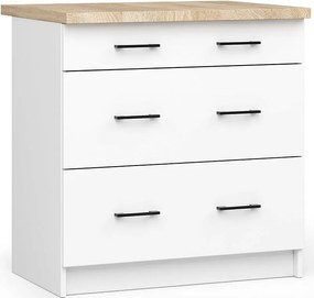 Szafka kuchenna AKORD S80 z blatem system OLIWIA Biała 80 cm 3 szuflady kolor Biały mat 80x46x85 cm