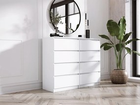 Komoda z 8 szufladami: Biała Matowa, 120 x 39 x 101 cm