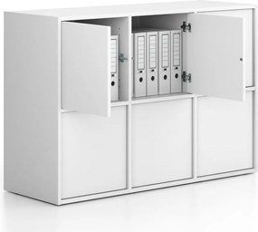 Szafa biurowa FRAME, niska, 6x drzwi, 1299 x 450 x 881 mm, PUSH-lock, biały