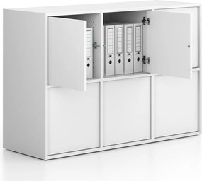 Szafa biurowa FRAME, niska, 6x drzwi, 1299 x 450 x 881 mm, PUSH-lock, biały