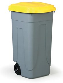 Mobilny kosz na śmieci do segregacji, 100 l, żółte wieko