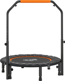 HOMCOM Trampolina Fitnessowa, Składana, Uchwyt Regulowany, Ø102 x 123H cm, do 100 kg, Czarna
