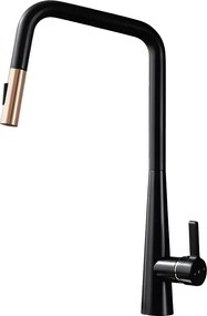 Style Bateria kuchenna z wyciąganą słuchawką prysznicową matowa czerń i różowe złoto - Essebagno