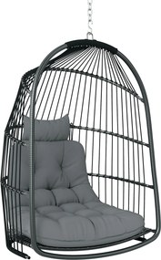 Outsunny Wiszący fotel z poduszką, rattan, na zewnątrz i wewnątrz, składany, do 150 kg, ciemnoszary