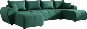 Rozkładana sofa narożna w kształcie U SEVIO 311x145 cm, butelkowozielona + 2 poduszki GRATIS