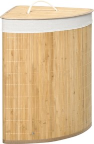 HOMCOM 55L Kosz na bieliznę z pokrywą, uchwytem, sorter prania z wymiennym workiem na pranie dla łazienki, bambus, naturalny