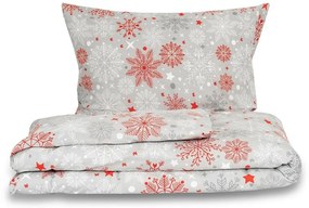 Kvalitex Świąteczna pościel flanelowa Płatki śniegu czerwono-szary, 140 x 200 cm, 70 x 90 cm