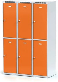 Szafka skrytkowa S6, 6 schowków, 1800 x 1200 x 500 mm, zamek obrotowy, drzwi pomarańczowe