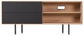 Czarno-naturalna szafka pod TV z litego drewna dębowego 150x64 cm Fina – Gazzda