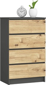 Komoda AKORD K60 Grafit Szary 60 cm 4 szuflady kolor Dąb Artisan mat 60x40x99 cm