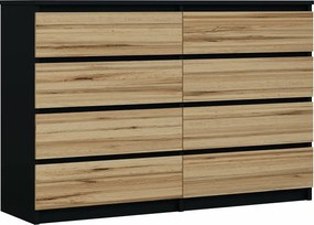Komoda z 8 szufladami, Czarny Matowy / Dąb Wotan, 138 x 101 x 39 cm