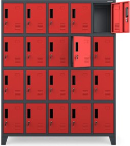 Szafa BHP 20-skrytkowa 136x45x172 cm Robert, antracyt/czerwony