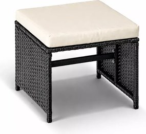 Zestaw mebli ogrodowych Concept technorattan 4 fotele + 2 pufy stół szkło hartowane czarny/kremowy taras balkon patio