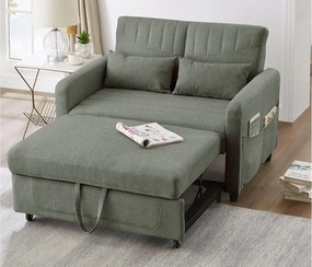 Rozkładana kanapa dwuosobowa 114 x 77 x 82,5 cm - oparcie regulowane na trzech poziomach - tkanina bawełniana i lniana - zielony militarny
