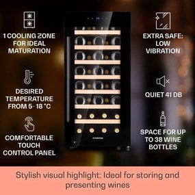 Klarstein Barossa 39.4cm 38 Butelek Winiarka Wolnostojąca Czarny