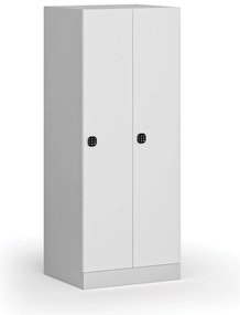 Szafa ubraniowa obniżona 2-drzwiowa, 1500 x 600 x 500 mm, demontaż, zamek kodowy, drzwi laminowane, biała