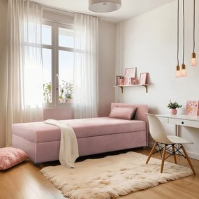 Łóżko Tapczan Młodzieżowe KARO 2 90x200 cm Pojedyncze Różowe Welurowe